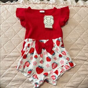 Red Ruffle Top and Strawberry Print Shorts Set